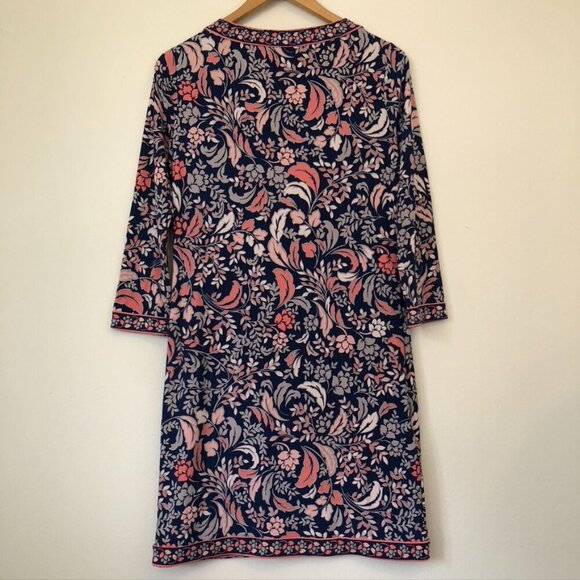 BCBGMAXAZRIA Calico Dress Navy Blue Pink Floral 3/4 Sleeve Cutout Mini Shift XS - Picture 9 of 11